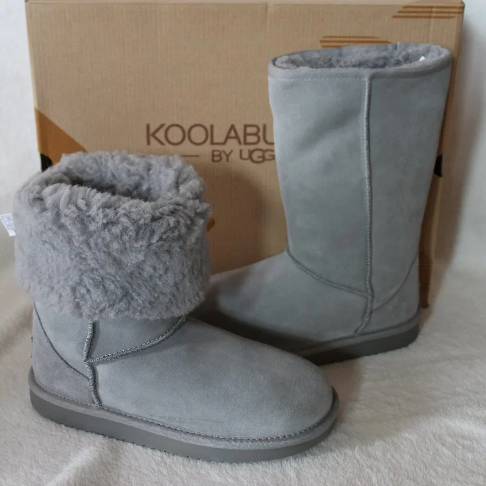UGG KOOLABURRA‎ GIRL'S TALL FUR SUEDE BOOTS GRAY